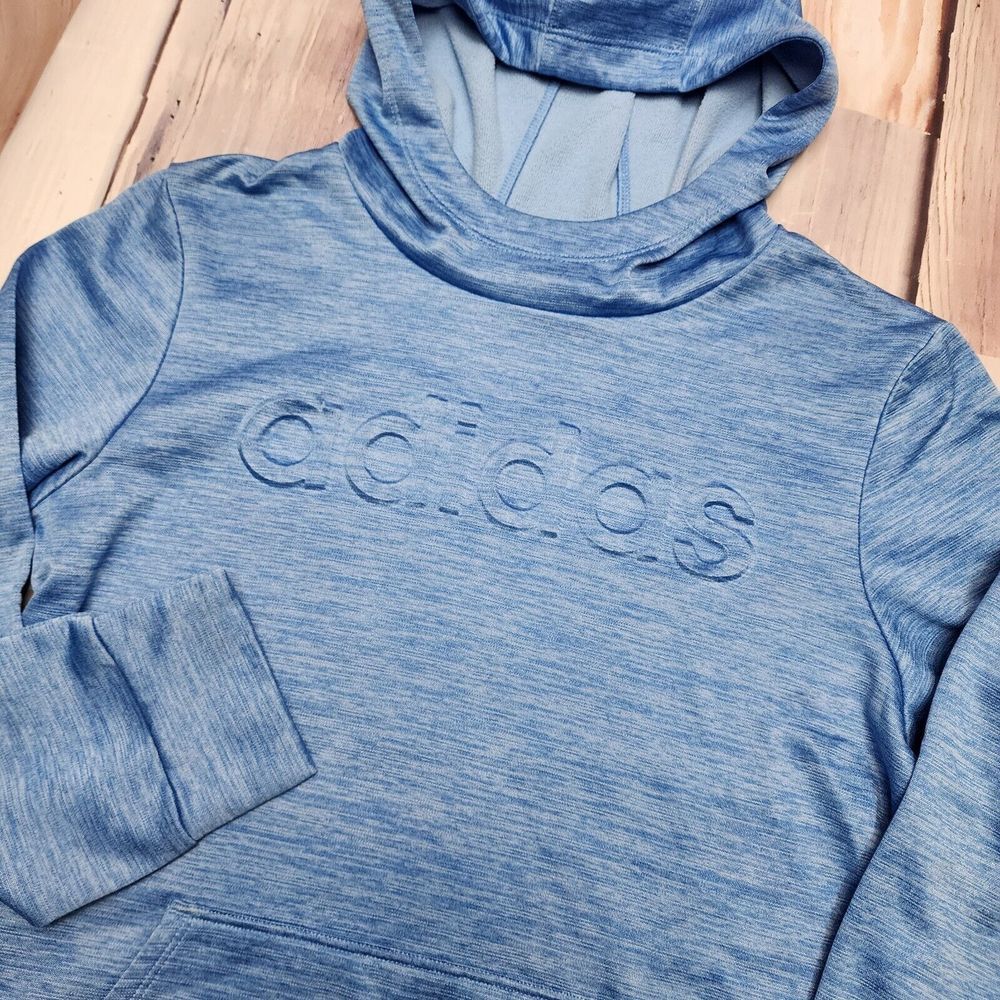 ADIDAS hoodie Blue Size XL (16) Youth Size Embossed Logo‎ Pocket Warm Soft